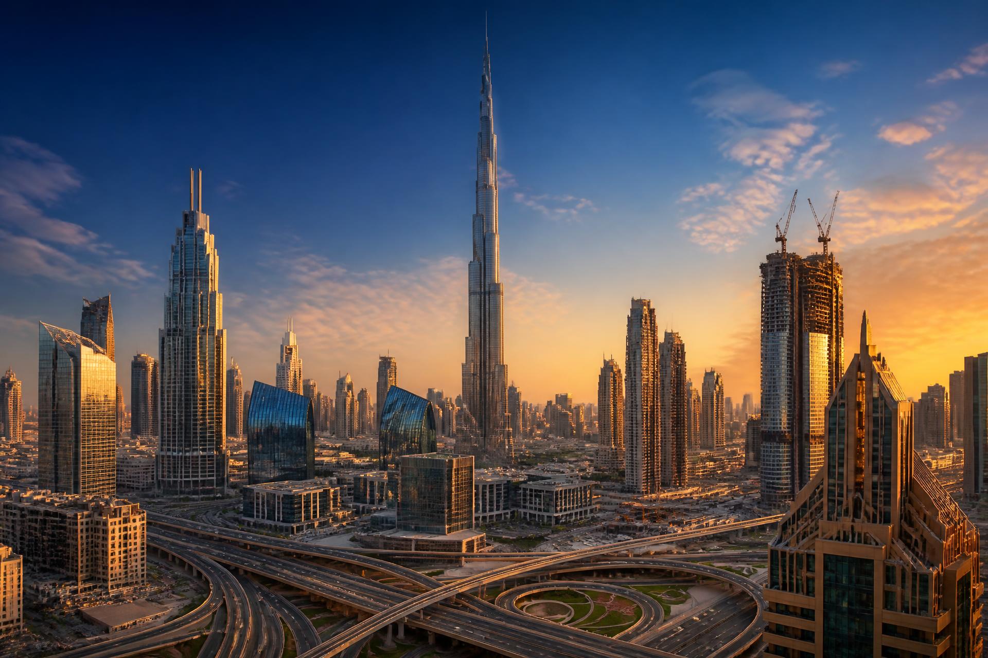 Dubai skyline at golden hour